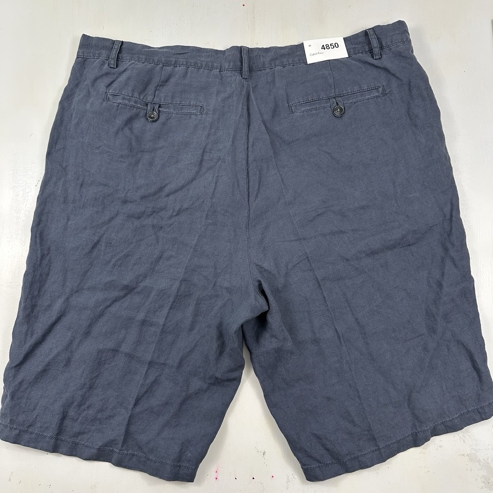 Calvin Klein Mens 100% Linen Chino Shorts 40 Nordic Blue Summer Casual 406B665